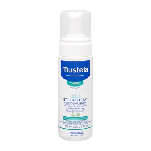Mustela Bébé Stelatopia Foam Šampūnas – raminantis šampūnas vaikams, turintiems itin sausą ir atopinę odą.