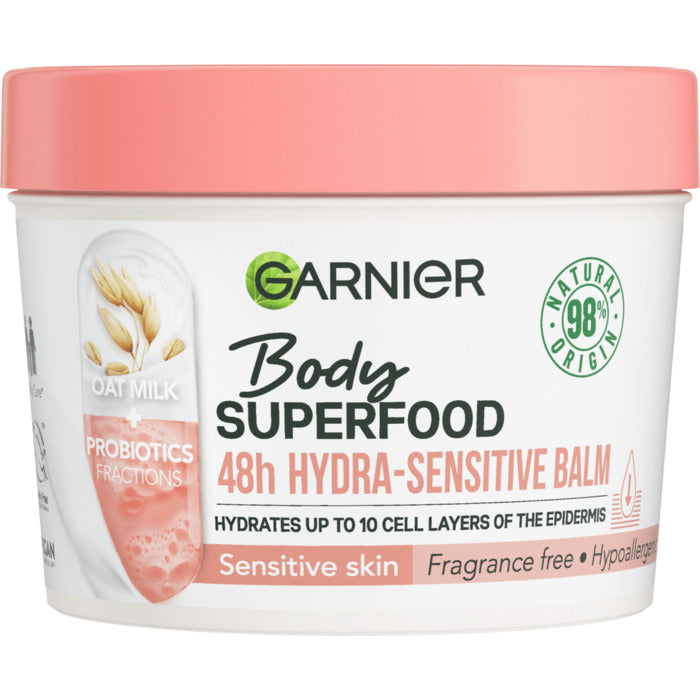 GARNIER Body Superfood 48h Hydra-Sensitive balzamas su avižų pienu ir prebiotikais