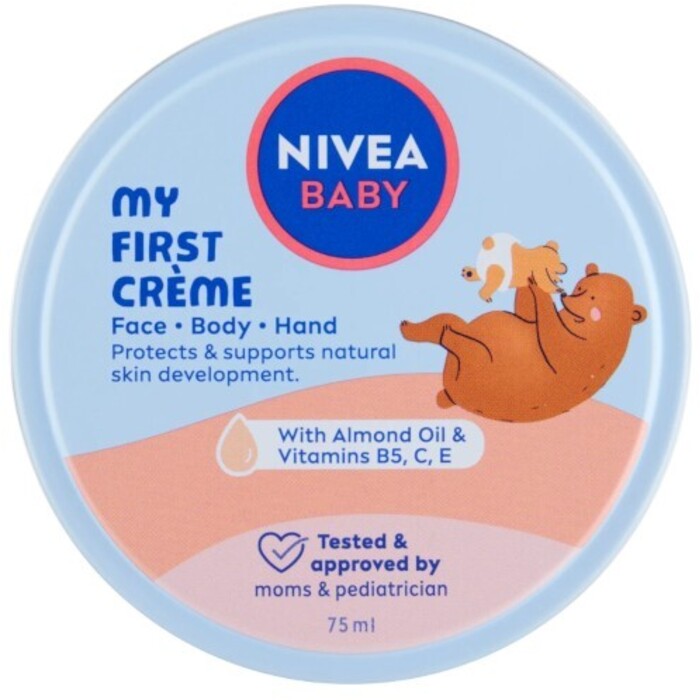„Nivea Baby Face, Body ir Hir Cream“ – kūdikių kremas veidui, kūnui ir rankoms.