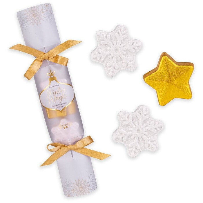 „Accentra Winter Magic“ matinės vanilės snaigių ir žvaigždžių vonios burbuliukų rinkinys – dovanų rinkinys