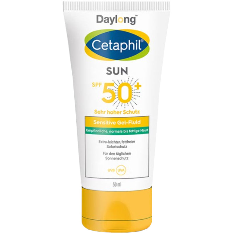 Daylong Cetaphil Sun Sensitive Gel-Fluid SPF 50+ – apsauginis gelis nuo saulės, skirtas jautriai ir riebiai odai