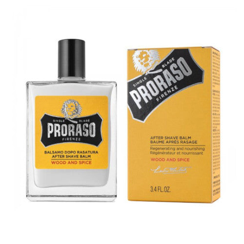 „Proraso Wood & Spice“ balzamas po skutimosi – balzamas po skutimosi su mediena ir prieskoniais.