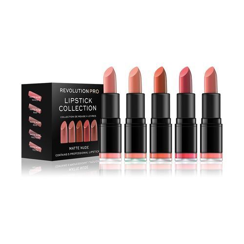 Makeup Revolution Matte Nude lūpų dažų kolekcija (5 vnt) – penkių lūpų dažų rinkinys