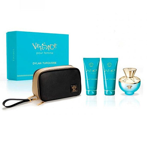 Versace Dylan Turquoise pour Femme dovanų rinkinys EDT 100 ml, kūno losjonas 100 ml, dušo gelis 100 ml ir Kosmetinė