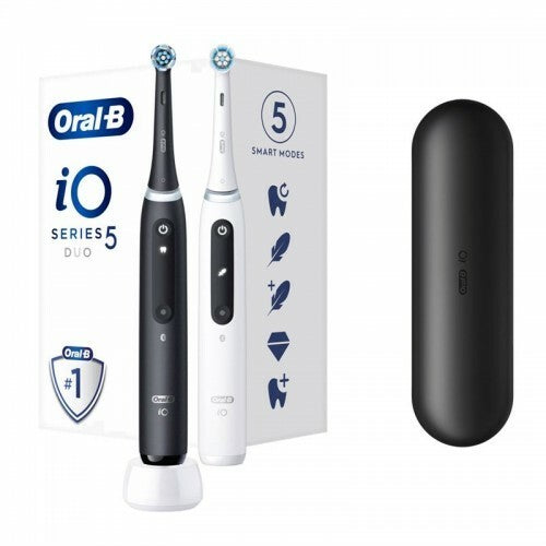 „Oral B IO Series 5“ matinės juodos ir baltos spalvos dantų šepetėlis, dviejų dalių pakuotė