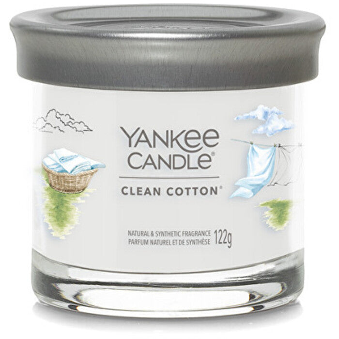 Yankee Candle Švarios medvilnės „Signature“ žvakė stiklinėje (švari medvilnė)