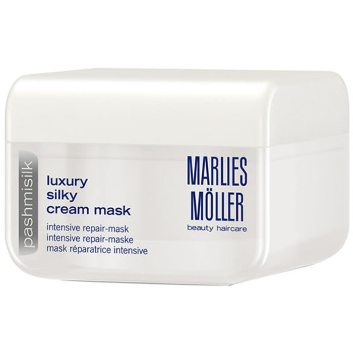„Marlies Möller Luxury Care Silky Creaam“ kaukė – stiprinamoji kaukė, suteikianti plaukams švelnumo ir žvilgesio.