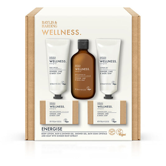 Baylis & Harding Wellness Energize dovanų kolekcija (imbieras, citrina ir bazilikas) – kūno priežiūros dovanų rinkinys
