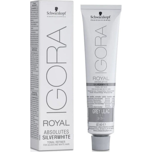 „Schwarzkopf Professional Igora Royal SilverWhite“ permanentinis baltų plaukų rafinavimo kremas – pusiau permanentiniai dažai, skirti šviesiai tonuoti baltus plaukus.