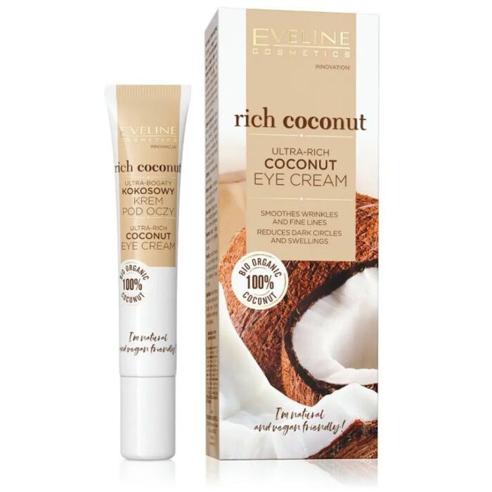 „Eveline Cosmetics Rich Coconut“ itin sodraus kokoso paakių kremas – paakių kremas visiems odos tipams.