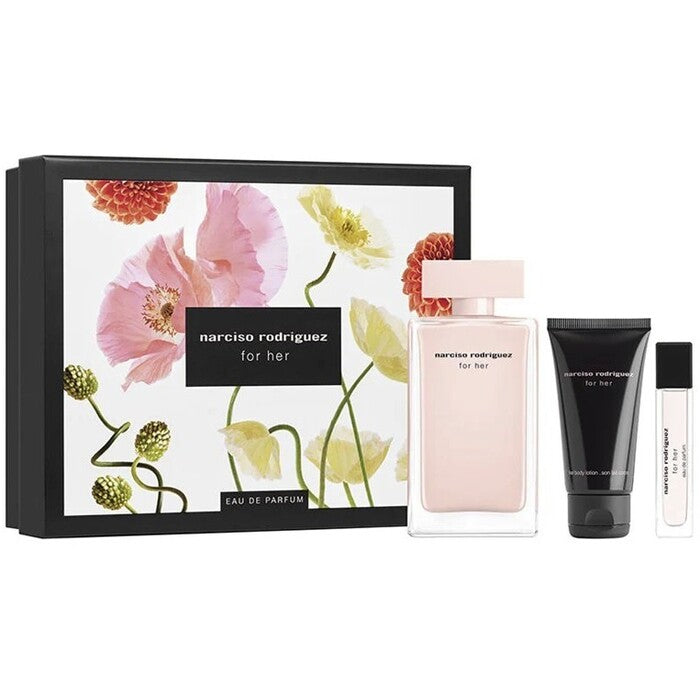 Narciso Rodriguez Narciso Rodriquez for Her dovanų rinkinys EDP 100 ml, kūno losjonas 50 ml ir mini EDP 10 ml