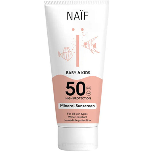 Naif Baby & Kids Mineral Sunscreen SPF 50 – apsauginis kremas nuo saulės vaikams ir kūdikiams