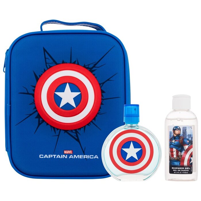FRAGRANCES FOR CHILDREN Captain America dovanų rinkinys EDT 100 ml, dušo gelis 100 ml ir Kosmetinė