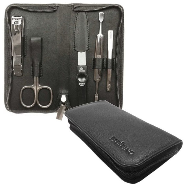 Pfeilring Solingen manikiūro rinkinys iš natūralios odos 5 vnt. juodos spalvos