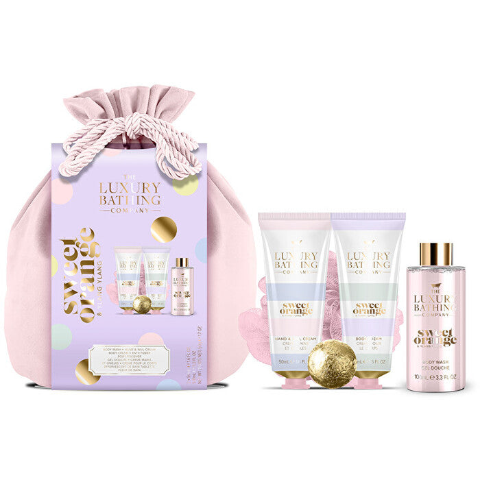 „Grace Cole“ vonios rinkinys (apelsinų ir ilang ilang) – kūno priežiūros dovanų rinkinys maišelyje