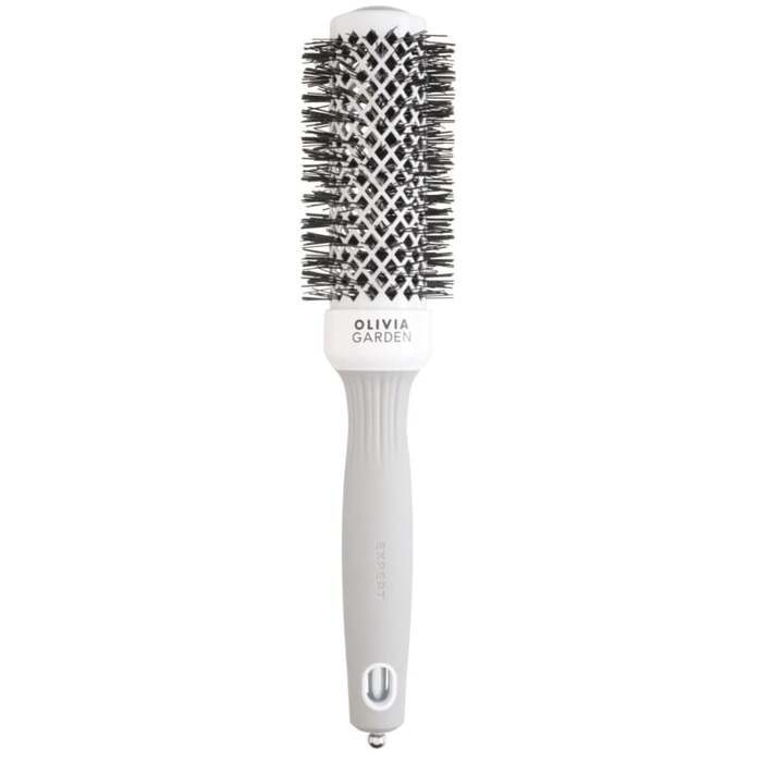Olivia Garden Expert Blowout Shine apvalus šepetys, baltas ir pilkas, 35 mm