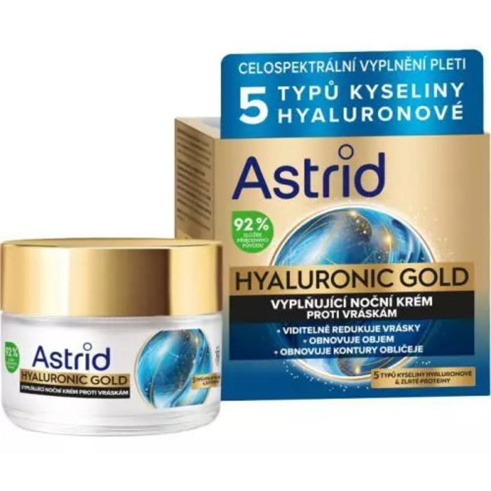 Astrid Hyaluronic Gold Cream – Aukso baltymais užpildantis naktinis kremas nuo raukšlių