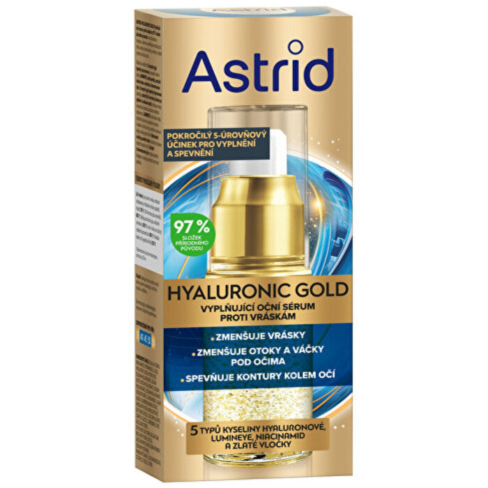 Astrid Hyaluronic Gold Serum – užpildantis paakių serumas nuo raukšlių