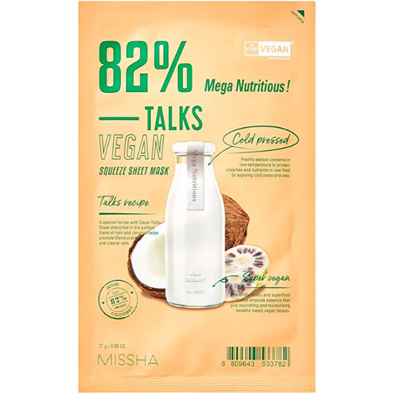 „Missha Talks Vegan Squeeze Mega Nutritious“ lakštinė veido kaukė – veganiška veido kaukė
