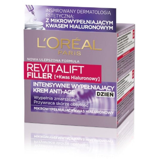 „L'Oréal Revitalift Filler“ hialurono rūgšties kremas nuo raukšlių – dieninis užpildantis kremas nuo raukšlių.