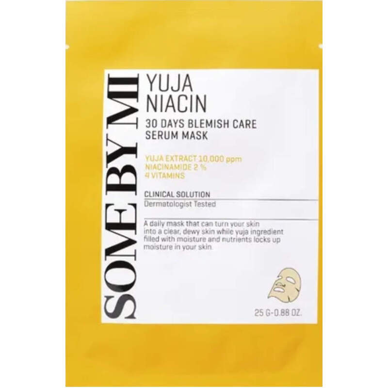 „Some By Mi Yuja Niacin 30 Days Blemish Care Serum Mask“ – skaistinamoji lakštinė kaukė riebiai ir probleminei odai.