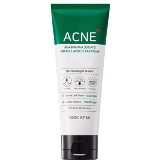 „Some By Mi AHA.BHA.PHA 30 Days Miracle Acne Clear Foam“ – giliai valomosios putos probleminei odai ir spuogams.