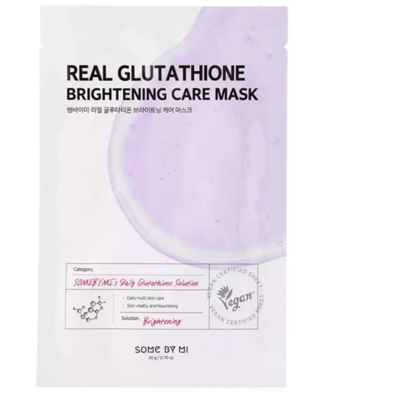 „Some By Mi Real Glutathione Brightening Care Mask“ – skaistinanti lakštinė kaukė odos tonui suvienodinti.