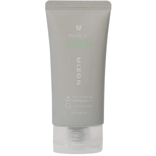 „Mizon Inout Watery Sheer“ apsauginis kremas nuo saulės su SPF 50 PA++++ – drėkinamasis veido kremas nuo saulės
