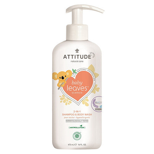Attitude „Baby Leaves“ kūdikių kūno muilas ir šampūnas (2 viename) su kriaušių sulčių kvapu 473 ml