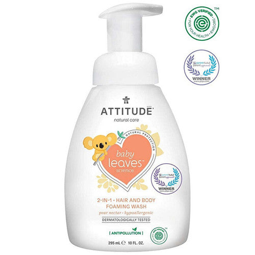 Attitude „Baby Leaves“ kūdikių prausimosi putos (2 viename) su kriaušių sulčių kvapu 295 ml